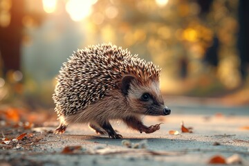 Wall Mural - Hedgehog on a Path in Autumn