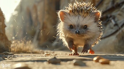 Wall Mural - Cute Hedgehog Walking Towards Camera