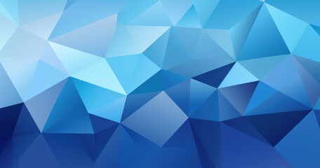 A geometric abstract design featuring various shades of blue and triangular shapes.