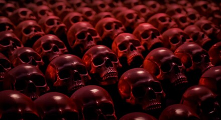 Wall Mural - rows of skulls under red light