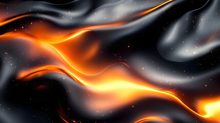 Canvas Print - Abstract flowing orange and black background with glittering particles.