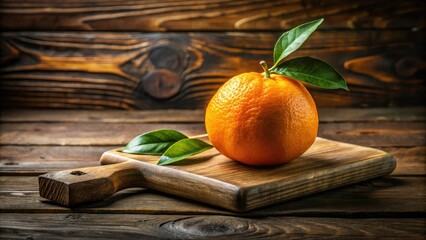 isolate orange citrus fruit on rustic wooden cutting board, with warm earthy tones, soft diffused light, and subtle texture, evoking cozy farmhouse ambiance