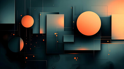 Wall Mural - Abstract geometric shapes in orange and teal colors with a textured background.