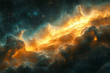 Wall Mural - an artist's depiction of an interstellar journey through space with distant stars and nebulae in the