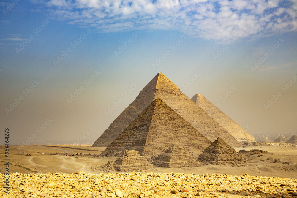Three World Pyramid Egypt. Cairo - Giza. General view of pyramids from the Giza Plateau ...