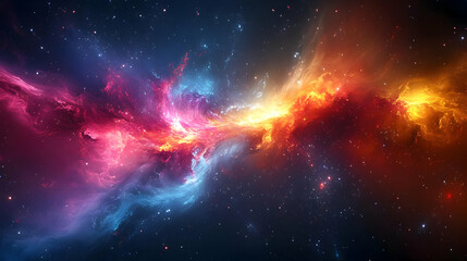 Wall Mural - Abstract nebula in space with blue and orange hues, and distant stars.