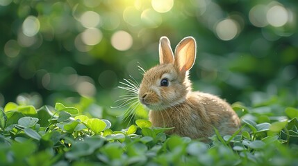 Poster - Cute Bunny in Lush Greenery