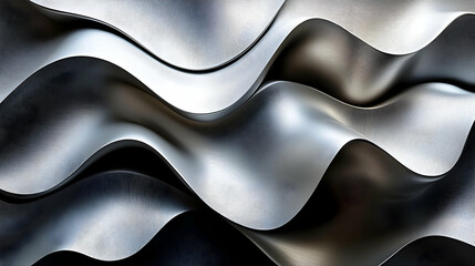 Canvas Print - Abstract silver wave pattern with a textured surface.