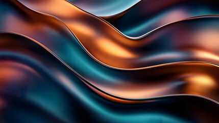 Poster - Abstract wave pattern with metallic sheen in blue and orange tones.