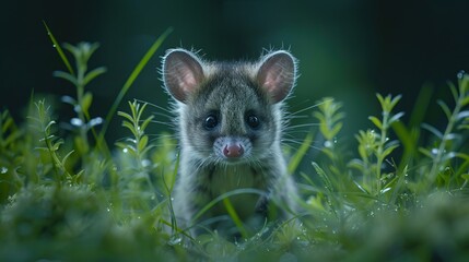 Canvas Print - Adorable Opossum in Green Grass