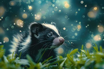 Wall Mural - Adorable Skunk Portrait in a Magical Setting