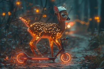 Sticker - A Fawn on a Scooter in the Woods