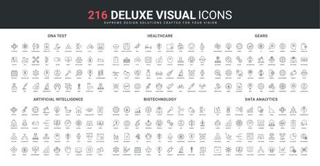dna test, science and artificial intelligence, data analytics tools, healthcare line icon set. bio c