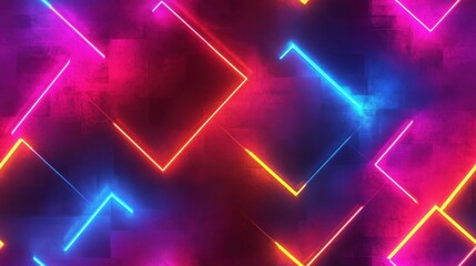 Colorful geometric neon light background with glowing shapes and vibrant hues. Perfect abstract design for tech, digital, or modern themes.