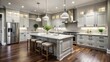 © Danicha - Modern kitchen renovation featuring sleek white cabinets, stainless steel appliances, quartz countertops, and large