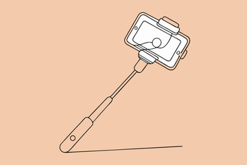 Wall Mural - Vector Art of Selfie Stick in Line Drawing Style- Perfect for Graphic Design