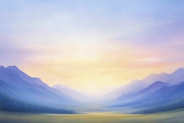 Canvas Print - As the sun dips below the distant horizon, it bathes the sky in warm hues, casting a serene glow over the tranquil valley below.