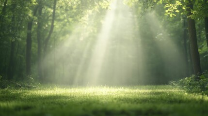 Canvas Print - Isolated Forest Clearing with Rays of Sunshine Dancing on the Ground