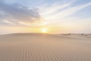 Poster - A mesmerizing sunset casts vibrant hues over the dunes, where the warm sand meets the dramatic clouds swirling above, creating a breathtaking sky.