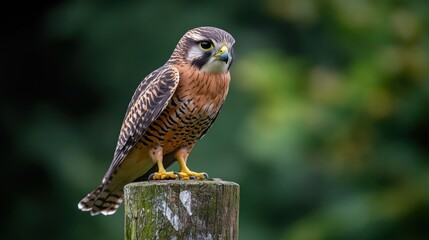 Canvas Print - Falcon Perched on a Wooden Post