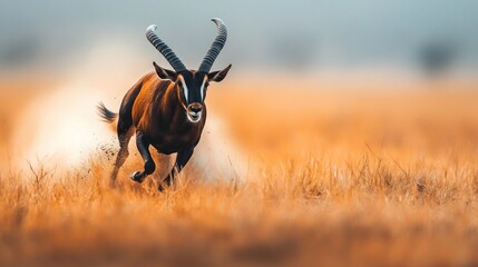 Canvas Print - Sable Antelope Running Through Grassland