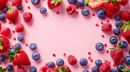 Fresh various berries on pink background