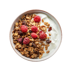 Wall Mural - A Bowl of Yogurt with Raspberries and Granola Isolated on a Transparent Background 