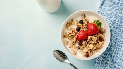 Breakfast cereal with raisin and milk