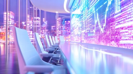 Canvas Print - Futuristic Meeting Room With Cityscape View