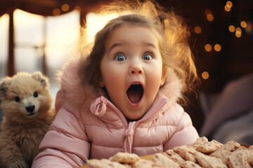 Poster - A baby gnawing on a teething biscuit, relieved expression on their face. Concept of teething solutions and comfort. Generative Ai.