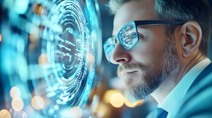 Man Looking at Data, Technology, Futuristic Interface
