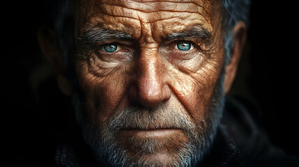 Canvas Print - Close-up portrait of an elderly man with blue eyes.