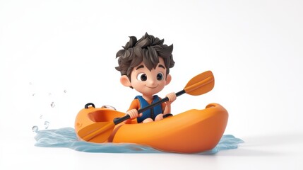 Wall Mural - Cute cartoon charactor of a boy kayaking in water