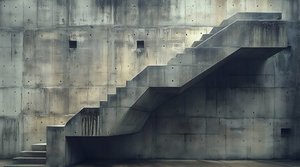 Poster - Concrete staircase with a textured wall.