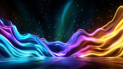 Wall Mural - Aurora Flow, Colorful light waves mimicking the aurora borealis, Abstract Fantasy