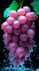 Wall Mural - Bunch of rose grapes with drops of water on a dark background 