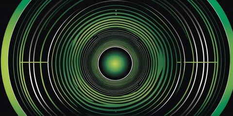 Wall Mural - abstract vector concentric circles with green to black gradient background