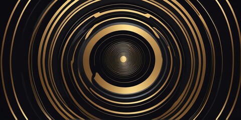 Wall Mural - abstract vector concentric circles with black to gold gradient background
