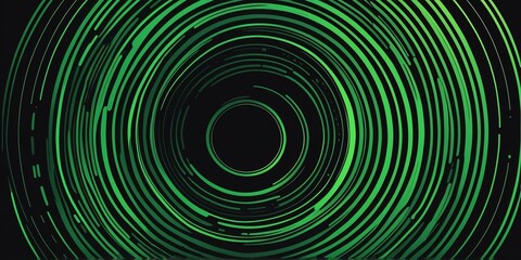 Wall Mural - abstract vector concentric circles with black to green gradient background