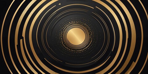 Wall Mural - abstract vector concentric circles with black to gold gradient background