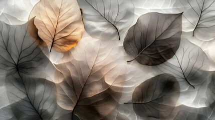 Poster - Delicate translucent leaves in shades of brown and grey, arranged in a random pattern.