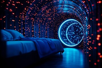 a futuristic bedroom with an energyefficient sleep pod, designed to enhance rest and rejuvenation