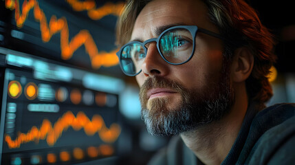 Canvas Print - Focused man looking at charts on a computer screen.