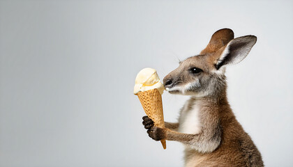 Poster - baby kangaroo enjoying ice cream