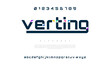 © designfourmonths - Verting creative modern geometric urban alphabet font. Digital abstract futuristic, game, techno, robot, music, logo, sport, minimal technology typography. Simple numeric vector illustration