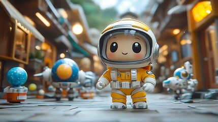 Poster - Cute Astronaut Character in a Futuristic City.