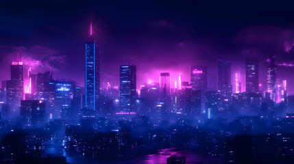 Wall Mural - Futuristic cityscape with vibrant neon lights.