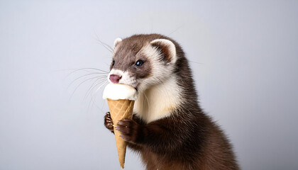 Wall Mural - baby weasel enjoying an ice cream treat