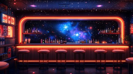 Poster - Futuristic Bar with Space-Themed Interior.