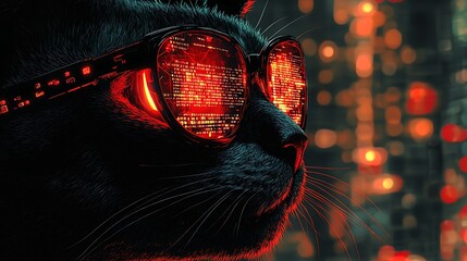 Cyberpunk Cat Wearing Digital Glasses.